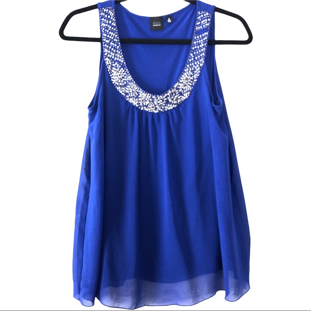 Black Saks Fifth Ave Sleeveless Beaded Neck Blouse